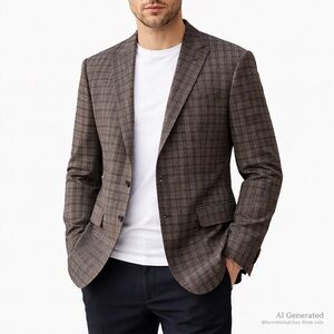 Limehaus 36R Grey Brown Check Blazer Sport Coat Tailored